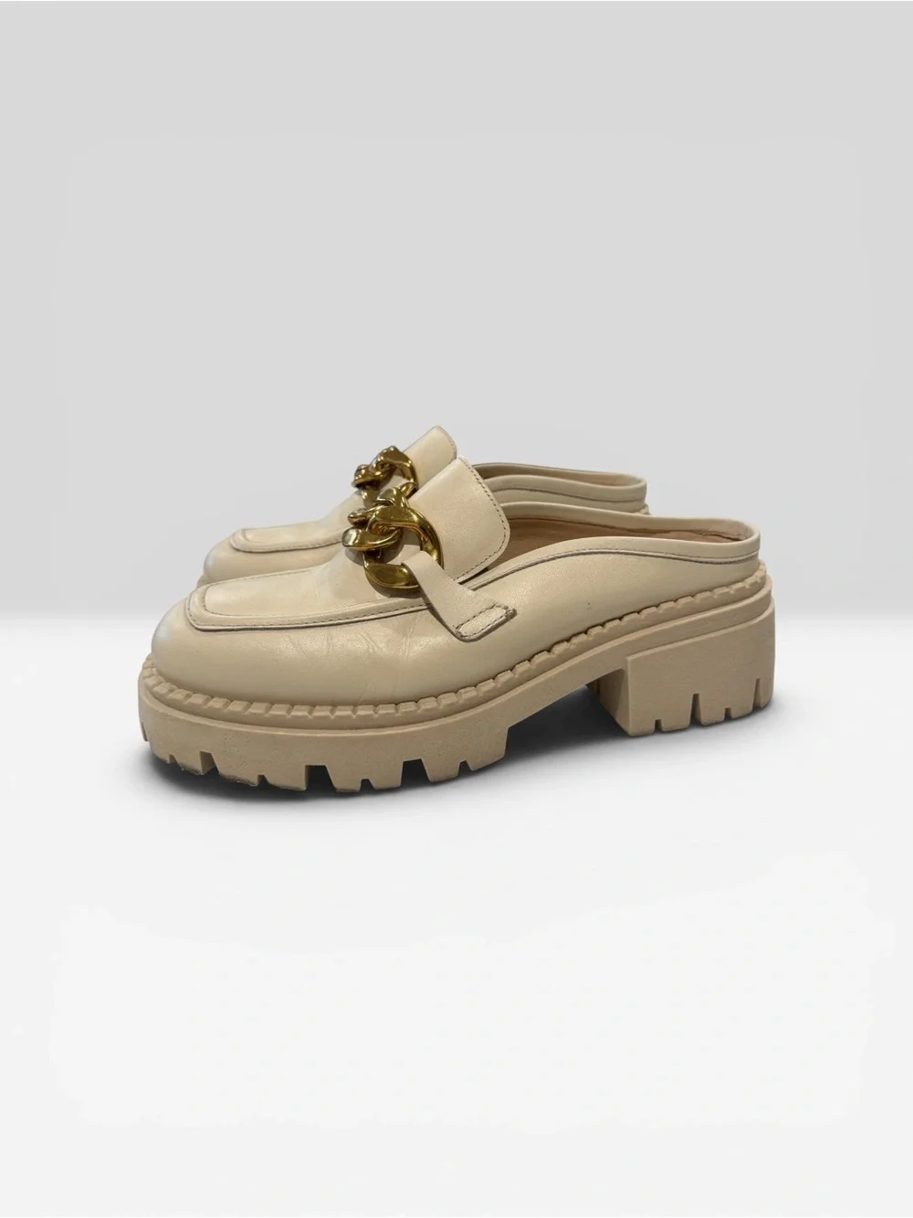 Free People Lyra Link Loafer Mules in Bone Women's Size 10.5 y2K